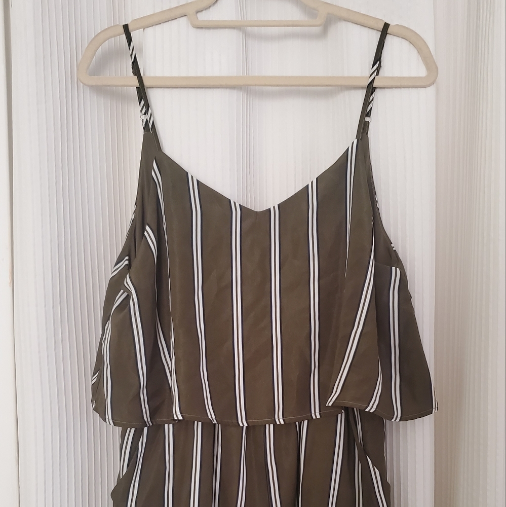 Dark Olive Green, Striped Romper